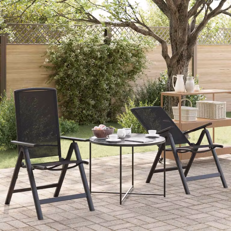 Set di 2 sedie da giardino reclinabili vidaXL in alluminio e textilene nero con braccioli