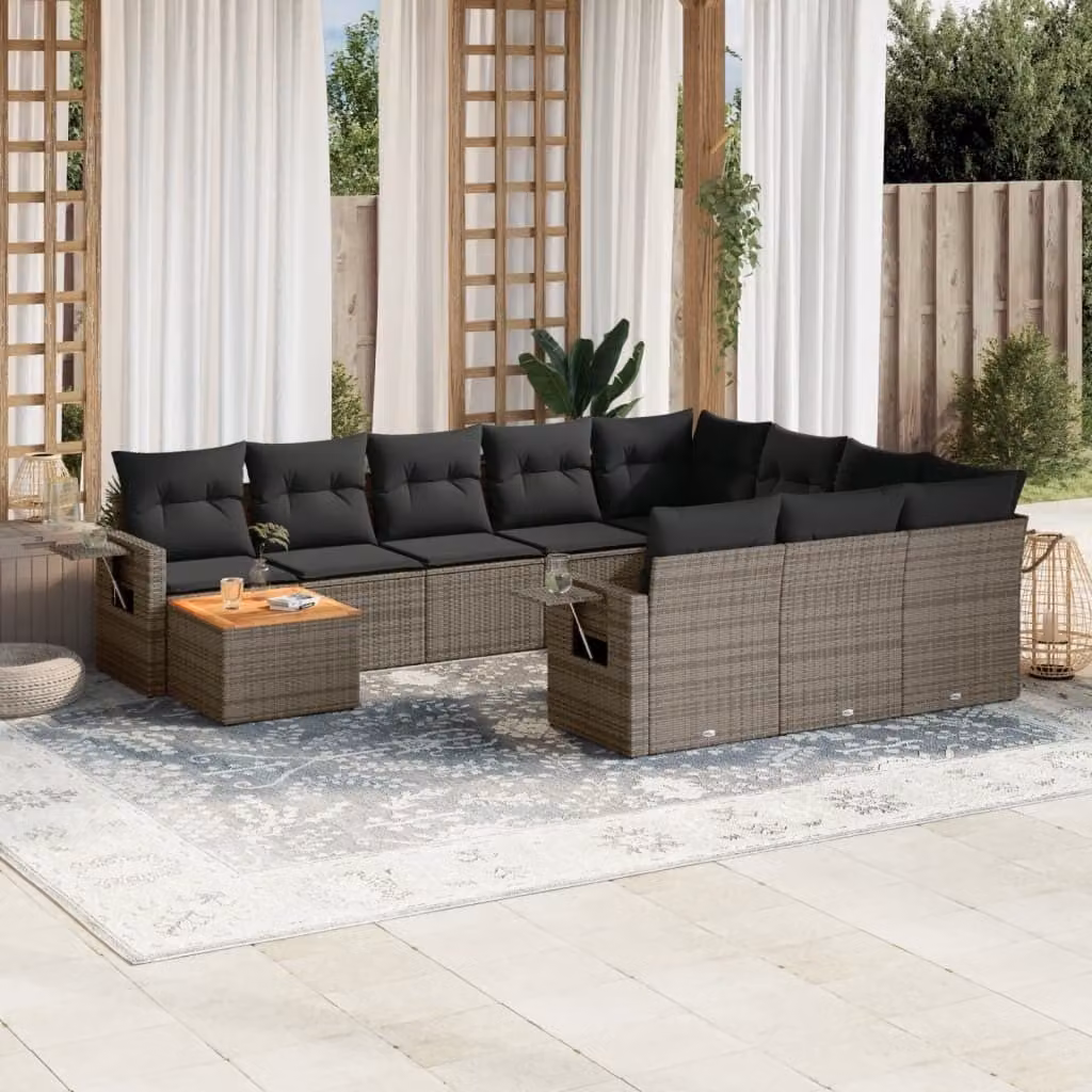 Maison Exclusive - Set Divani da Giardino 11 pz con Cuscini in Polyrattan Grigio