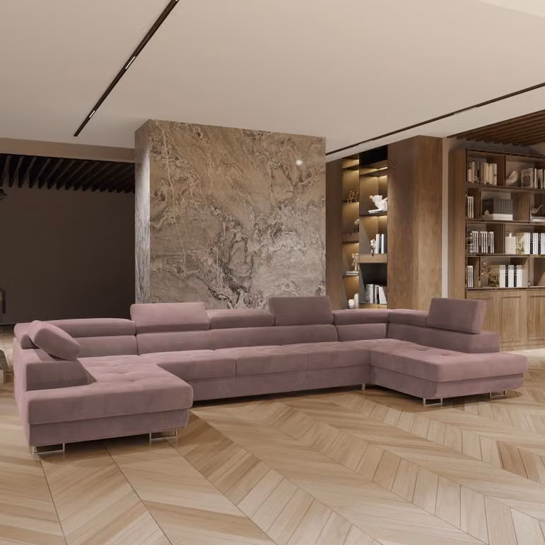Divano angolare Masseno ISOLANO con funzione letto a U, divano con contenitore, divano da salotto, divano, divano, divano letto, set di divani - viola, MONOLITH 62