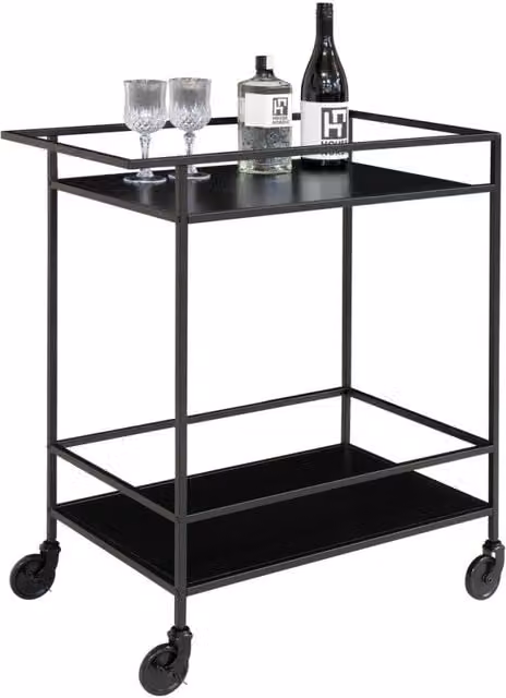 Carrello bar Vita a 2 ripiani in nero con struttura in acciaio, 68×40×79 cm