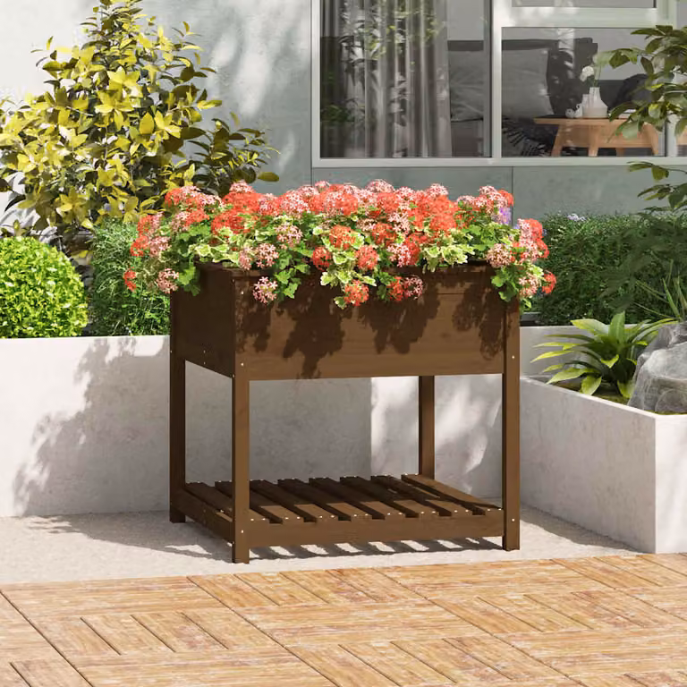 L/P/H: 82,5 x 82,5 x 81 cm vidaXL Fioriera rialzata in legno di pino marrone per orto e giardino ornamentale