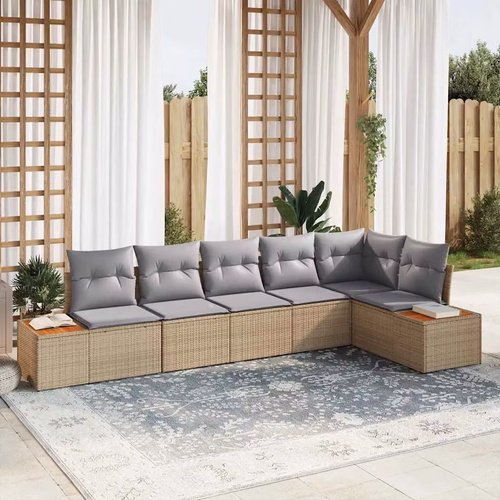 Set Divano da Giardino vidaXL a Forma di L con 6 Posti, Colore Beige e Grigio, con Tavolino e Cuscini Imbottiti – 1
