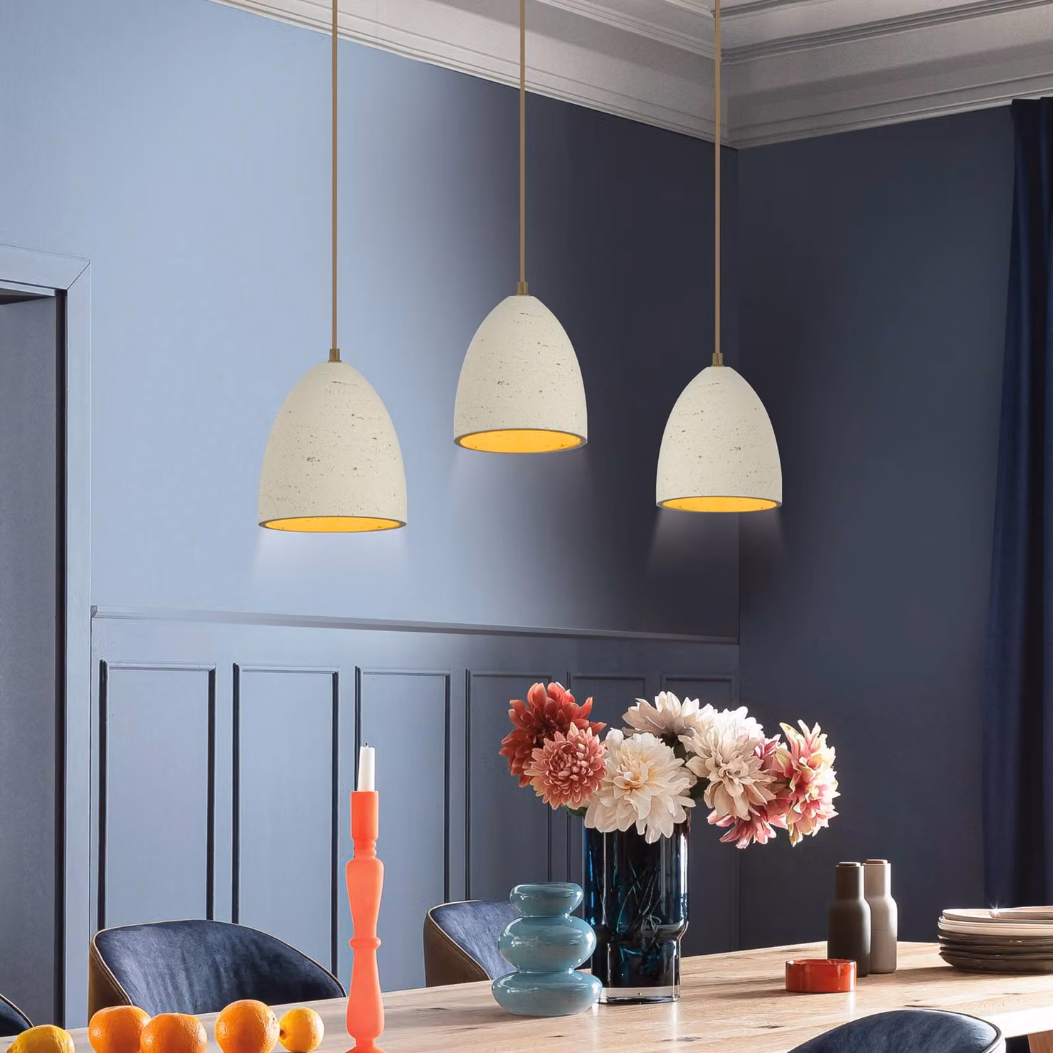 Schöner Wohnen Lampada a sospensione Traventa, dimmerabile, Crema / Ambra, Soggiorno / Sala da pranzo, calcestruzzo / cemento, Mediterraneo, Lampada a sospensione