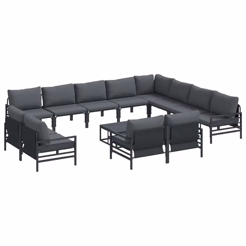 Set Divano da Giardino Moderno vidaXL a Forma a L con Tavolino e Cuscini, Acciaio Verniciato Antracite e Nero – 2