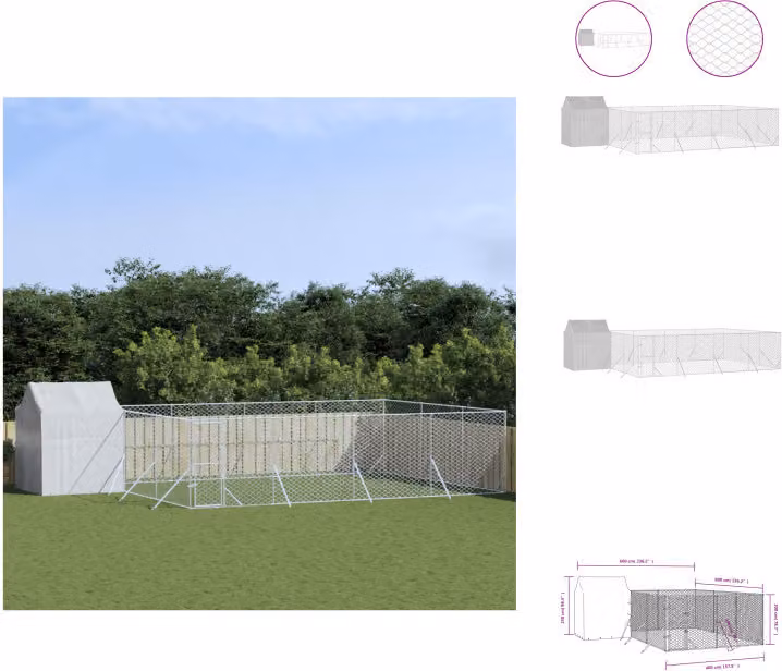 vidaXL Cuccia per cani da esterno con tetto argentato 6x6x2,5m Acciaio zincato - Cucce e recinti per cani