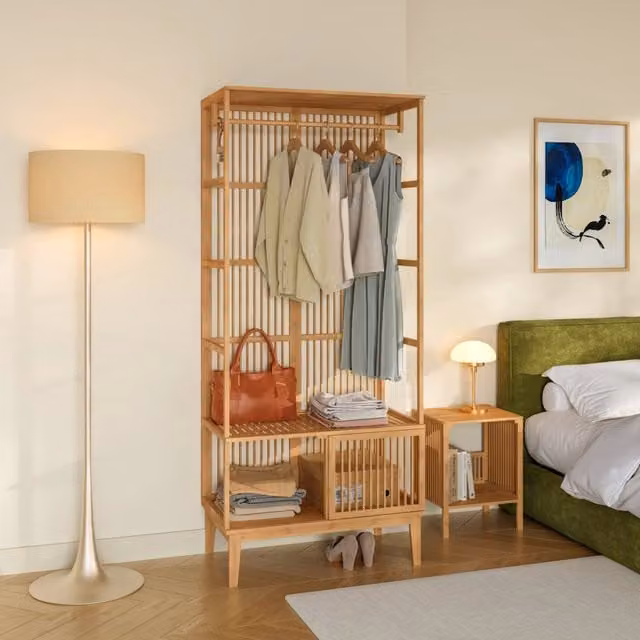 Armadio Aperto Vemb per Guardaroba 185x80x45 cm Porta Abiti in Bambù color Naturale [en.casa]