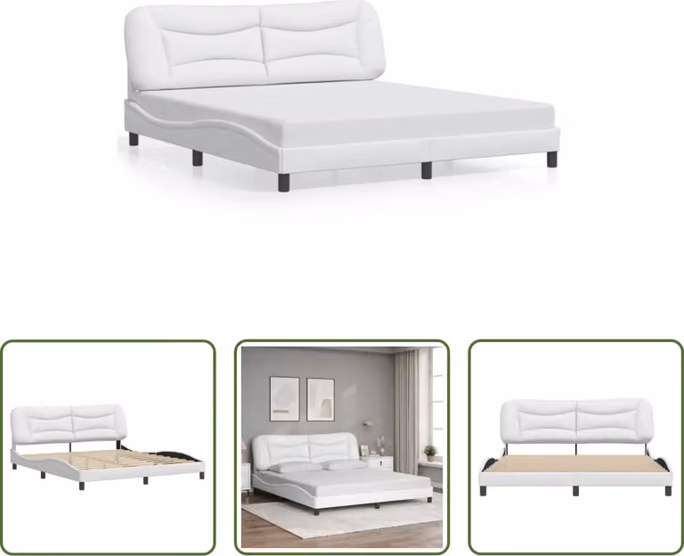 The Living Store Struttura letto con testiera bianca 180x200 cm in ecopelle