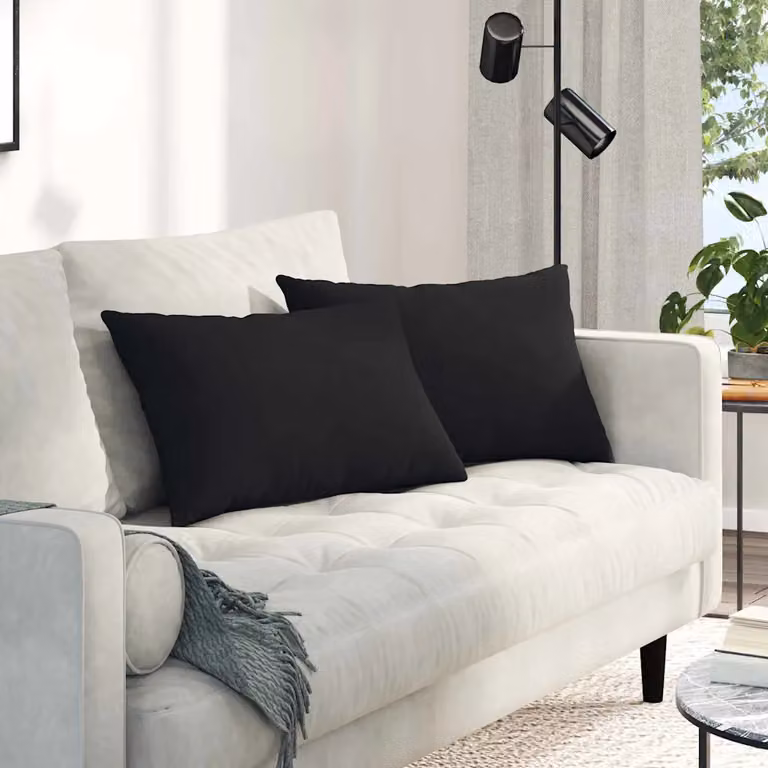 Set di 2 cuscini da divano vidaXL in tessuto nero con rivestimento rimovibile, L 60 cm x P 40 cm x H 40 cm