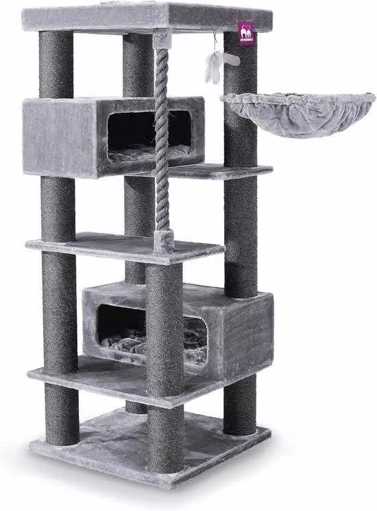 Grande struttura per gatti XXL - Robusta struttura composta da tronchi di legno lunghi 190 cm - Albero da arrampicata grigio