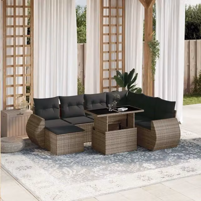 Set Divano da Giardino 8 pz con Cuscini Grigio in Polyrattan 3268700