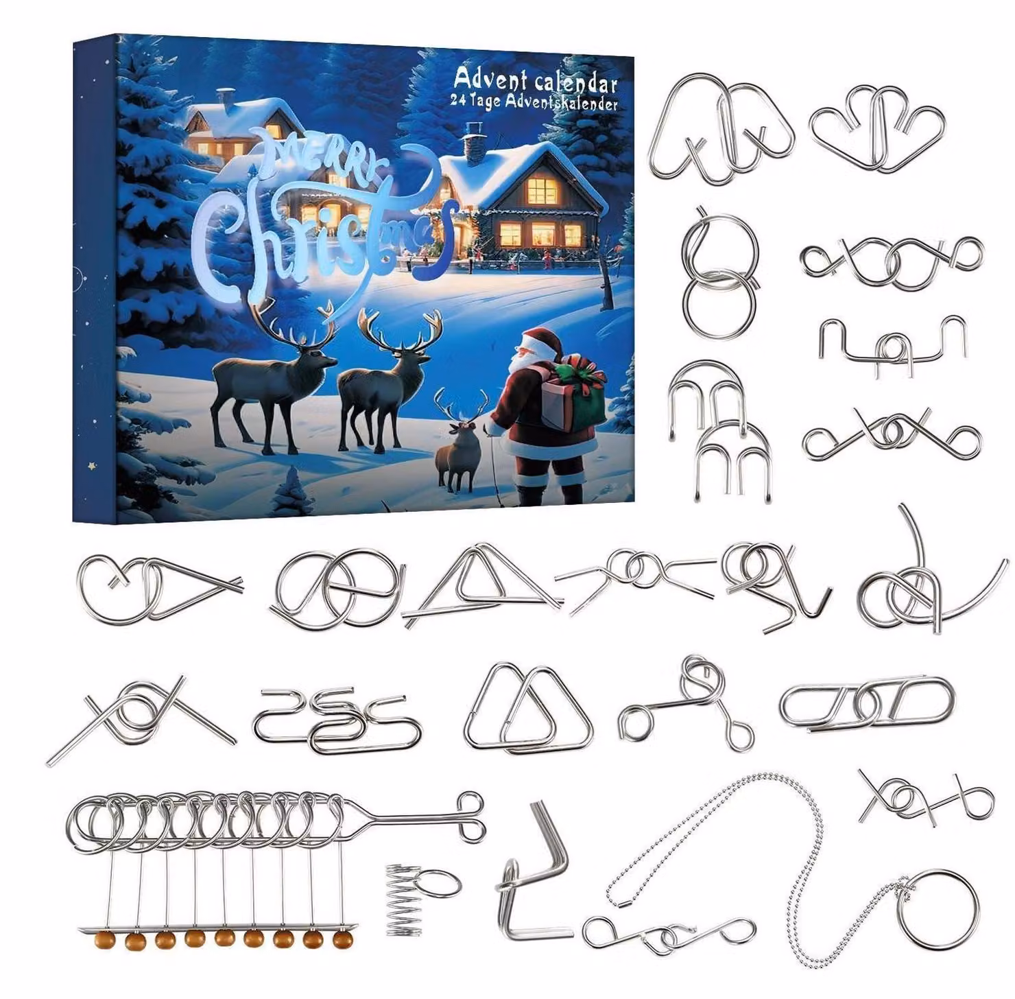 Calendario dell'Avvento con giochi di logica per bambini e adulti, 24 giorni, gioco di ragionamento, colore blu