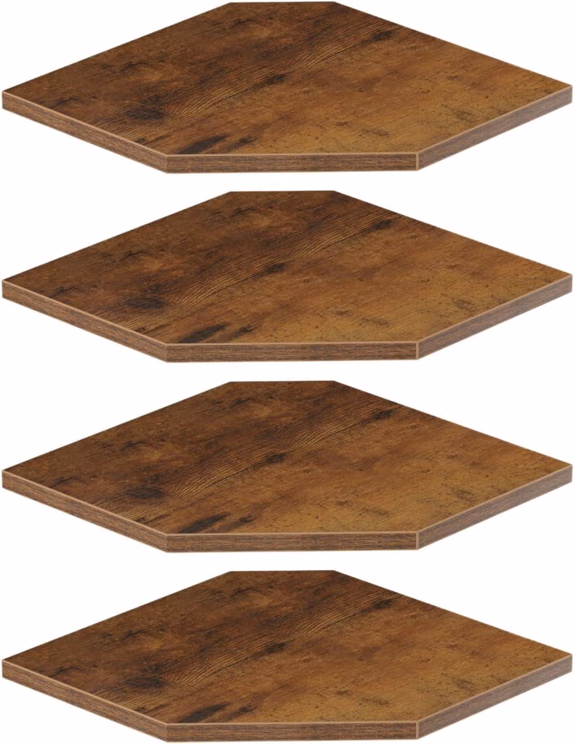 Set di mensole angolari, composto da 4 pezzi, profondità 30 cm, colore marrone ruggine, ideale per la decorazione della parete