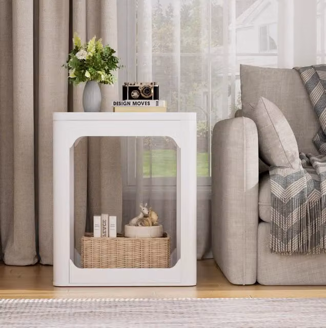 Set di 2 tavolini 50 x 40 x 60 cm bianchi in MDF; con ripiano inferiore