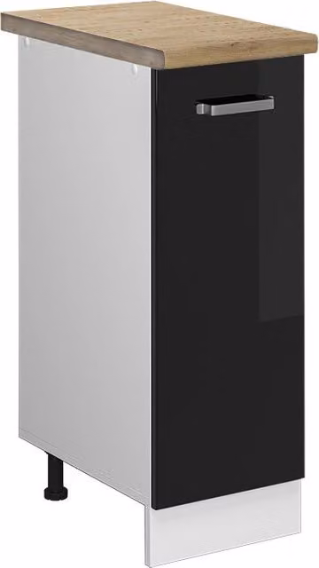 Armadio cucina dispensa alto R-Line Nero lucido/Bianco 30 cm, PL Rovere Vicco