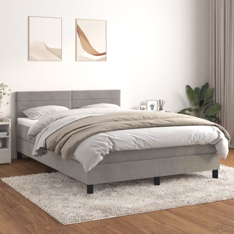 Letto Ibrido vidaXL con Giroletto a Molle e Materasso in Velluto Grigio Chiaro e Bianco L/P/H: 140 x 200 x 78 cm