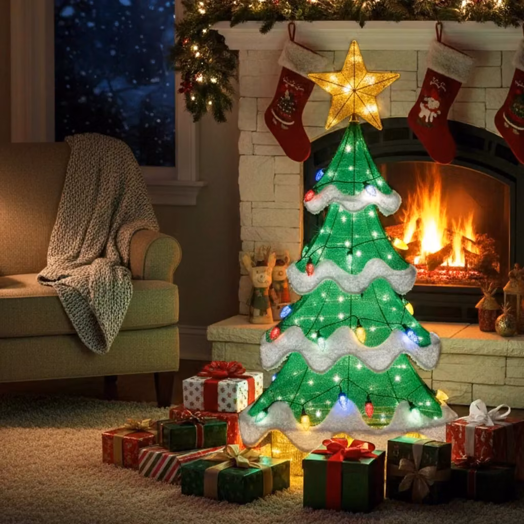 Albero di Natale 3D a rete con 34 luci LED colorate a forma di fragola, ideale per esterni e interni, Altezza: 130 cm – 2