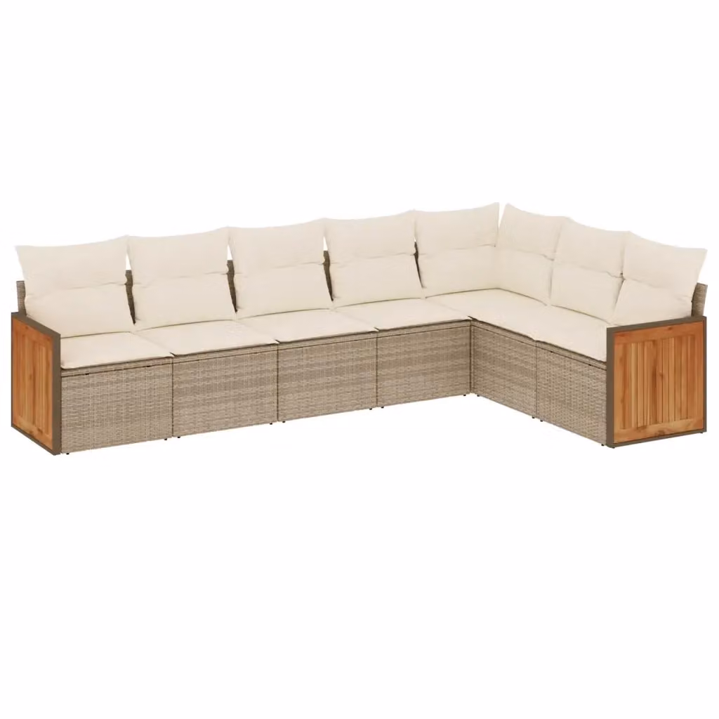 Set di divani da giardino vidaXL a forma di L composto da 7 pezzi con cuscini beige in rattan e struttura in acciaio rivestito in polvere – 2