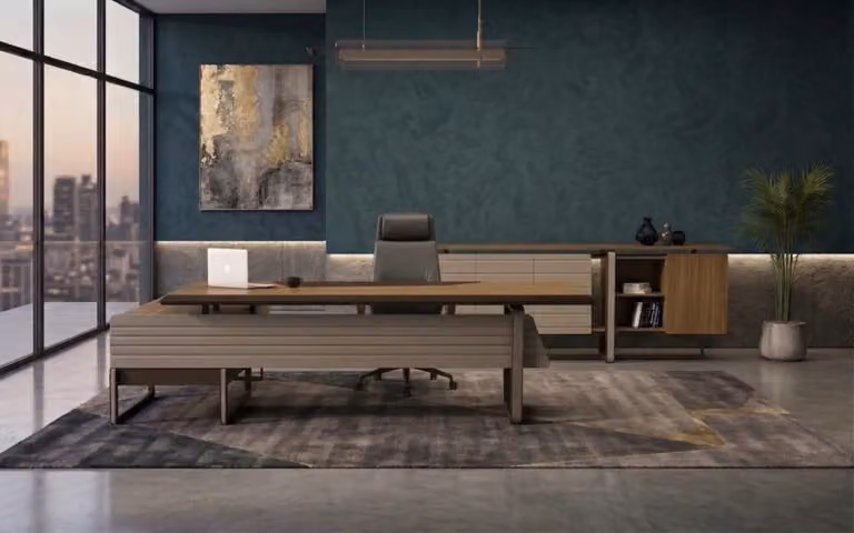 Set elegante da ufficio: scrivania e consolle per ufficio o home office