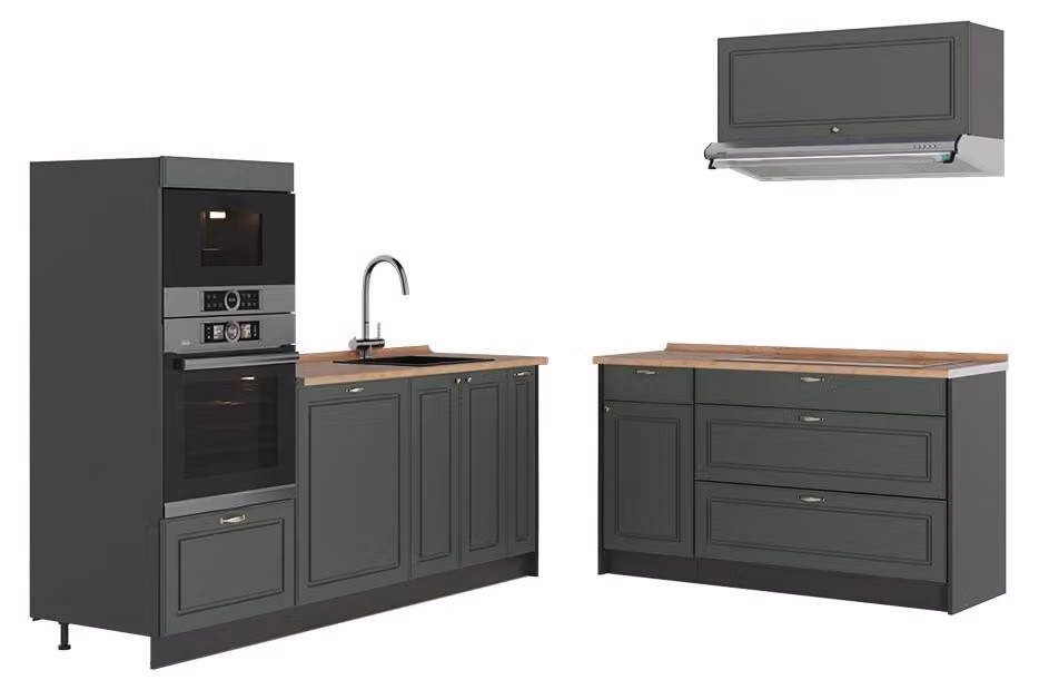 Cucina Vicco Fame-Line Verde-oro rustico/Antracite 340 cm, PL Rovere, Model 63866