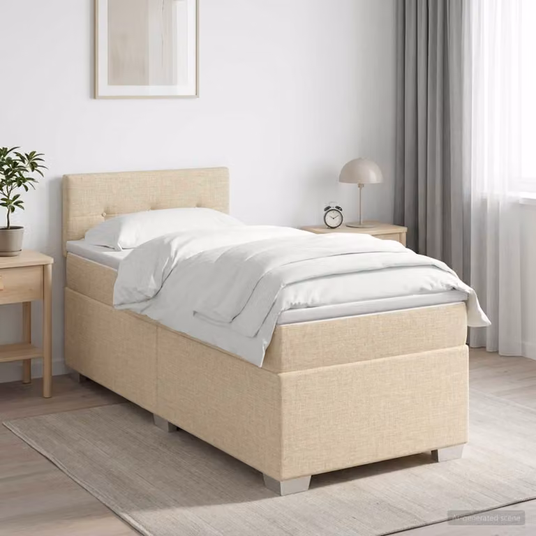 Letto box spring con materasso ibrido vidaXL in tessuto beige, L/P: 90 x 200 cm