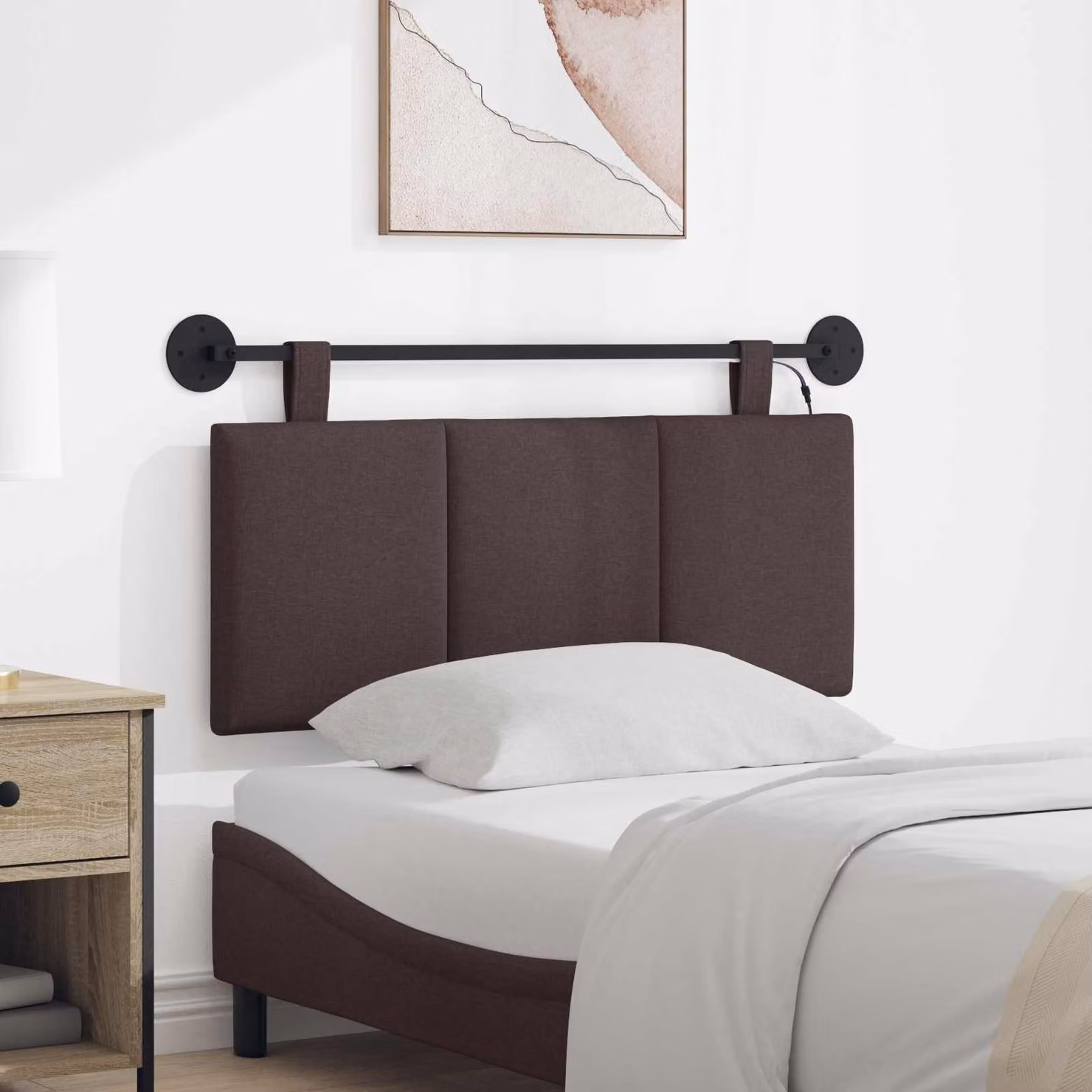 Testiera per letto sospesa vidaXL in velluto marrone scuro con luce LED integrata per lettura
