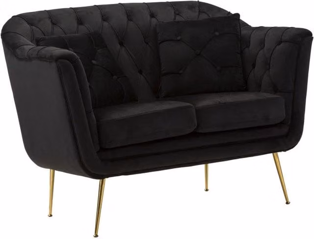 Divanetto Budapest Mauro Ferretti in Velluto Nero con Cuscini L: 130 cm, P: 83 cm, H: 91 cm