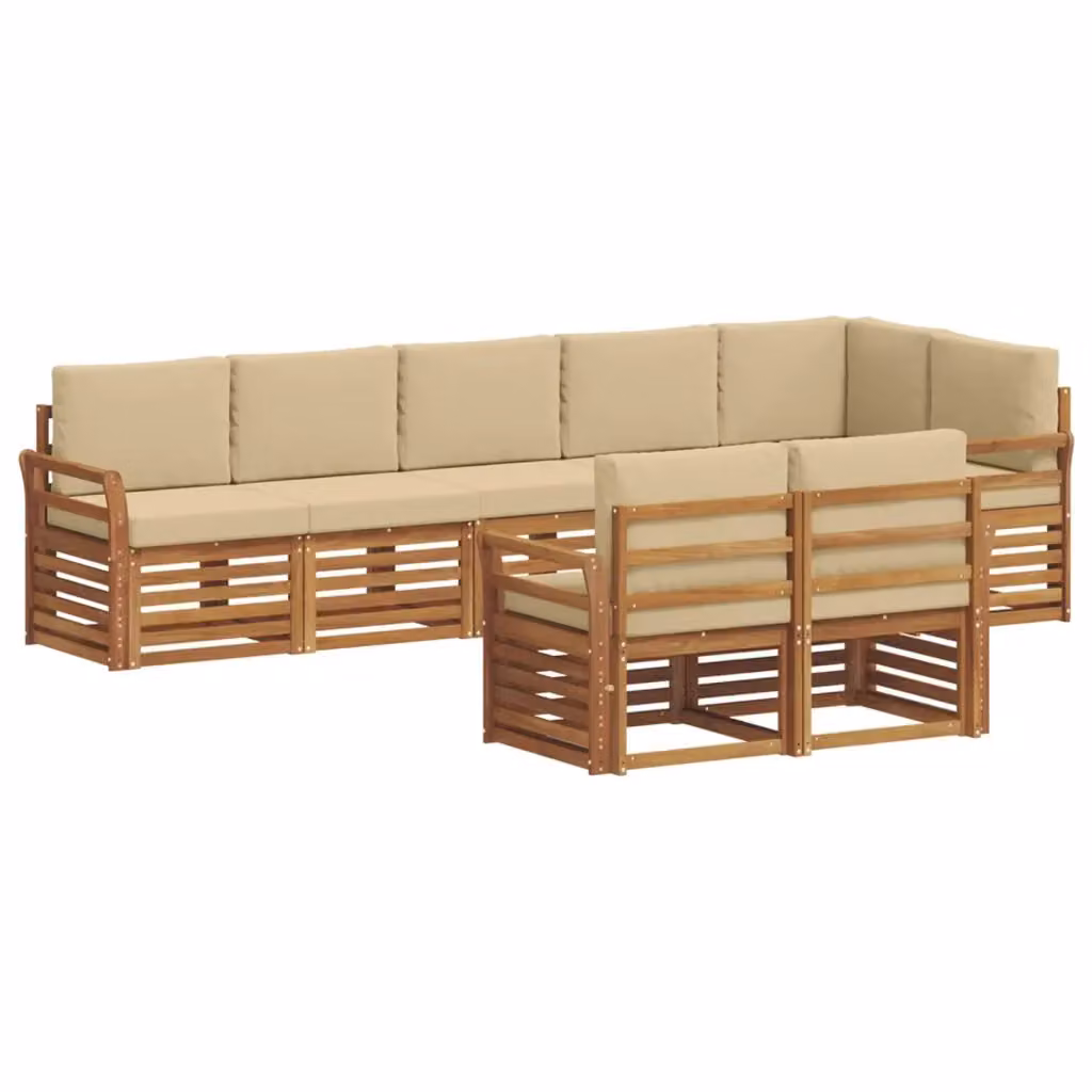 Set di divani da esterno a L vidaXL in legno di acacia e tessuto beige con cuscini inclusi – 2