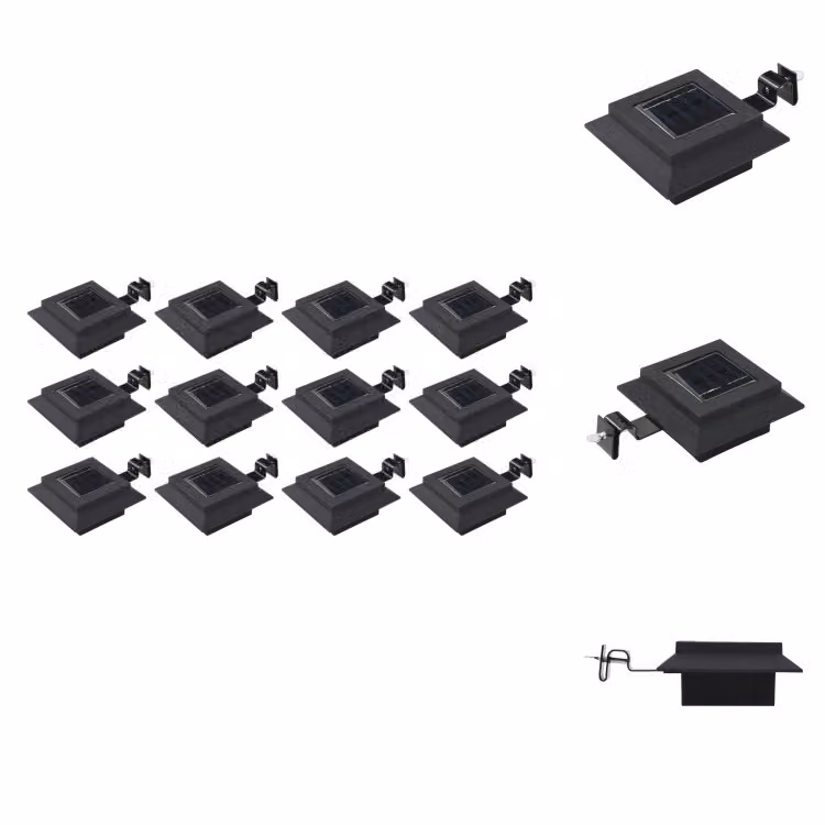 vidaXL Luci solari per esterni 12 pz. LED Rettangolare 12 cm Nero - Illuminazione esterna