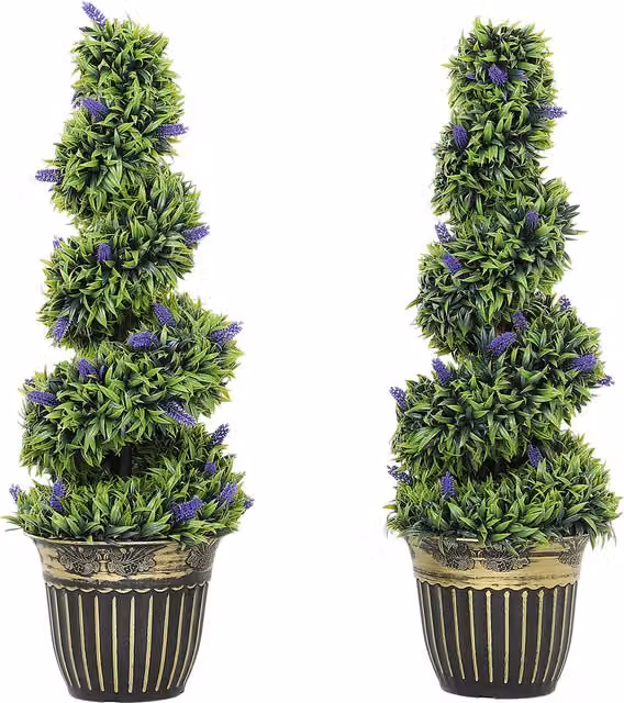 Set di 2 Piante Artificiali a Spirale HOMCOM in PE con Vaso, Lavanda, Verde e Blu, Altezza: 90 cm