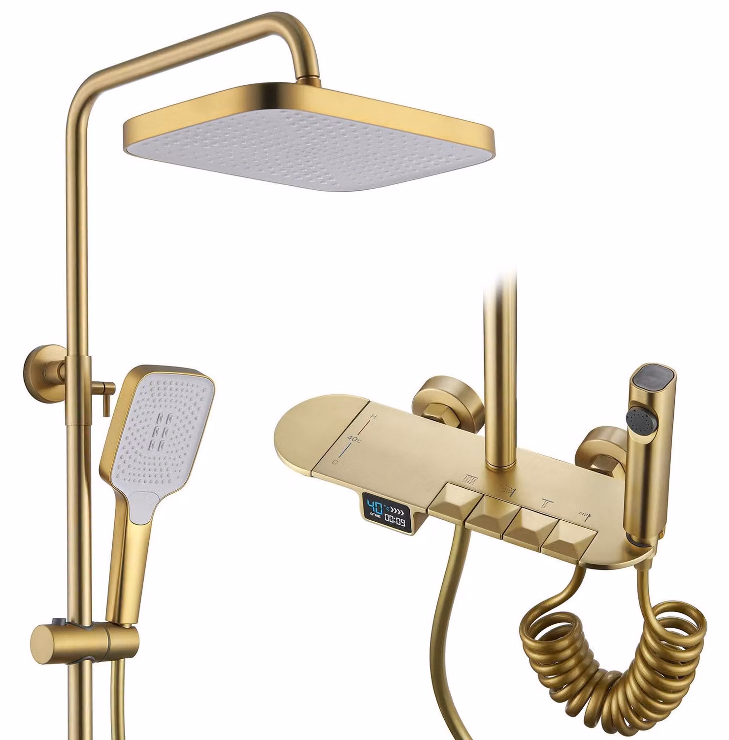 Sistema doccia con termostato, display a LED, dimensioni 30x20 cm, forma quadrata, materiale: ottone (59A)