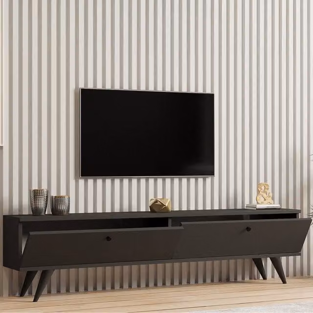 Mobile porta TV DMORA moderno con 2 vani, colore nero antracite, L 160 cm x P 25 cm x H 40 cm – 1