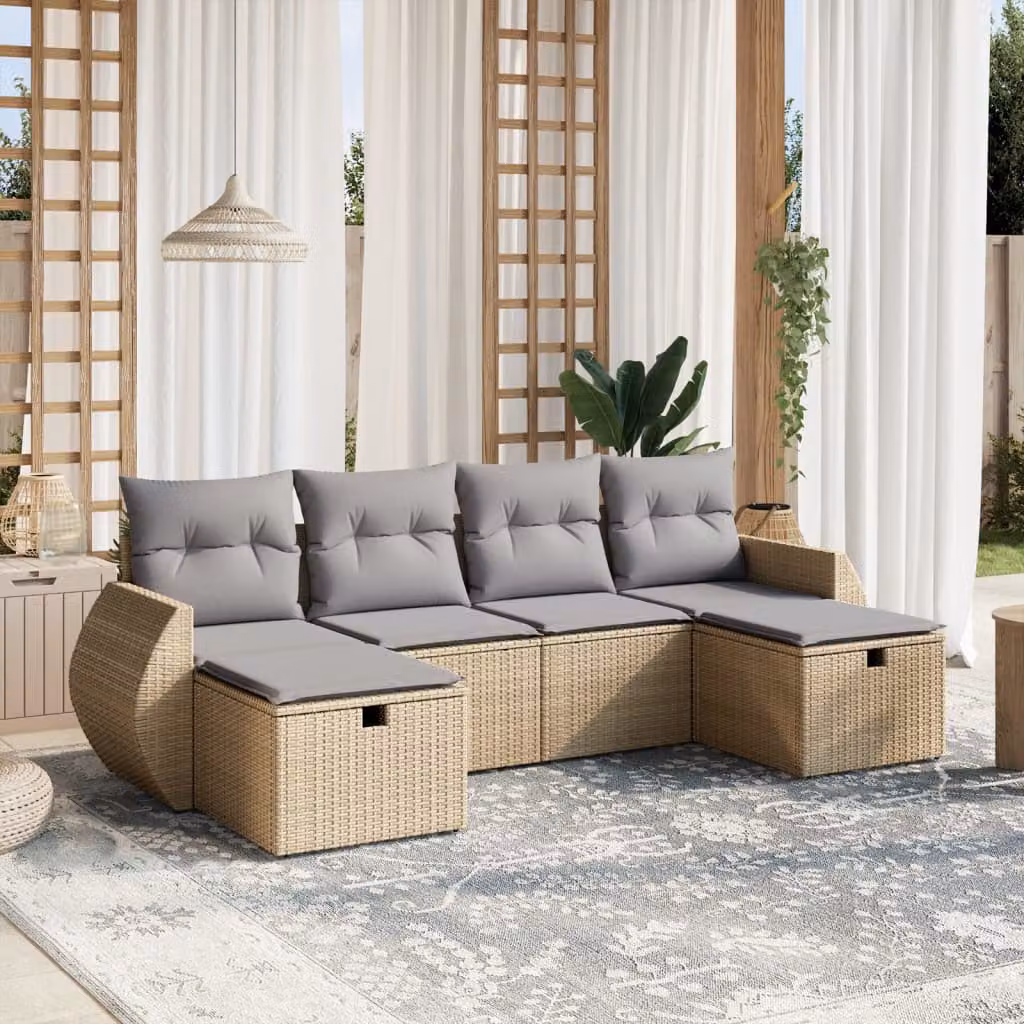vidaXL Set Divano da Giardino a L 6 pz in Polyrattan con Cuscini Beige e Grigio e Struttura in Acciaio – 1