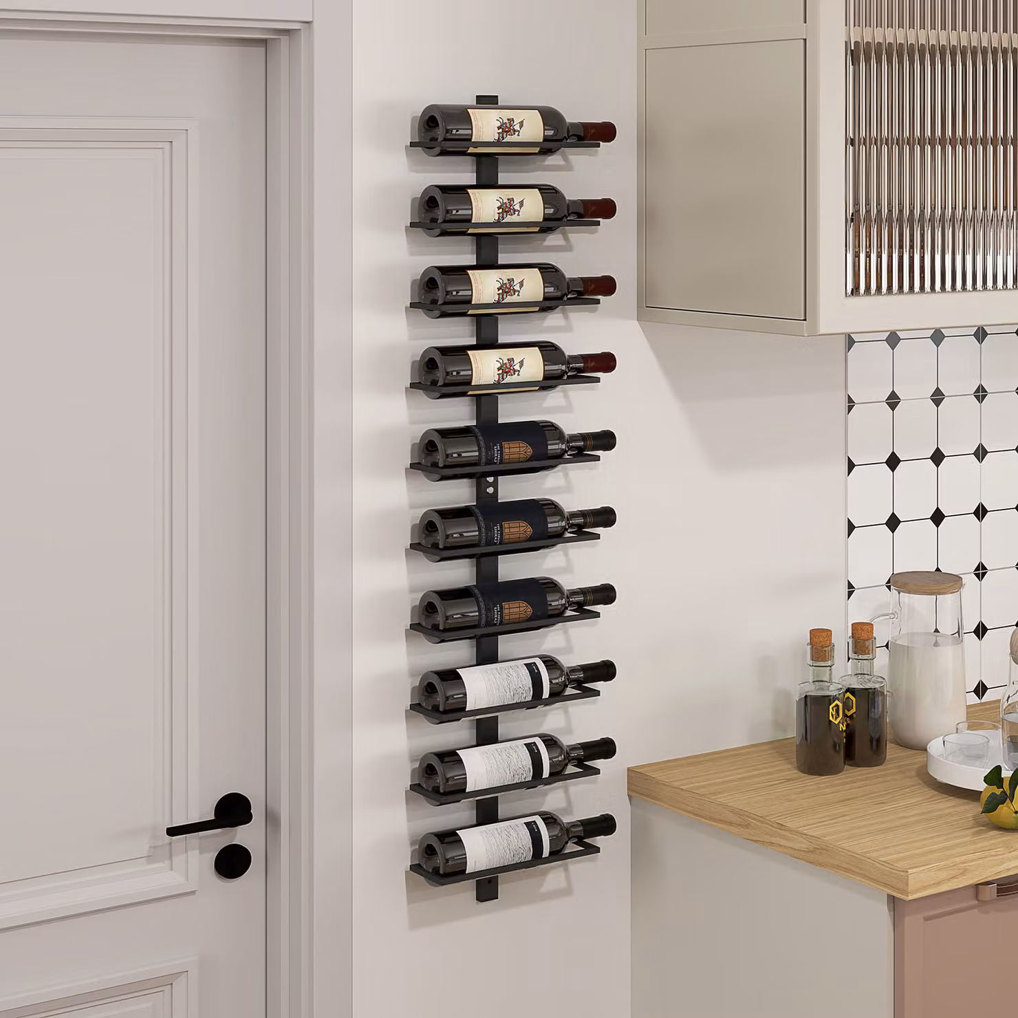 Portabottiglie da parete HOMCOM in acciaio nero con 10 ripiani, L 27 cm x P 10 cm x H 116 cm – 2