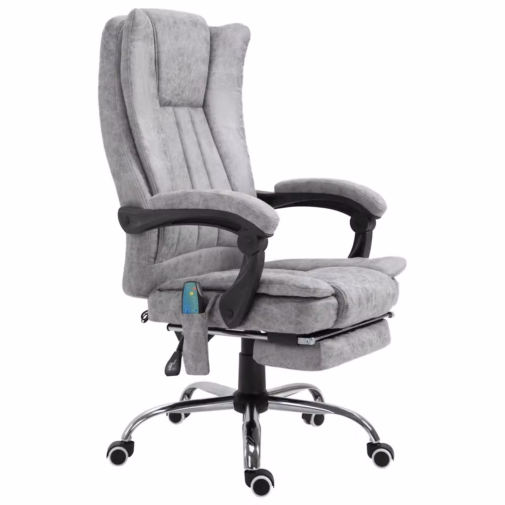 Sedia da ufficio ergonomica con massaggio e riscaldamento, poltrona in microfibra grigia con poggiapiedi e altezza regolabile, L: 62 cm, P: 70 cm, H: 113-120 cm – 2