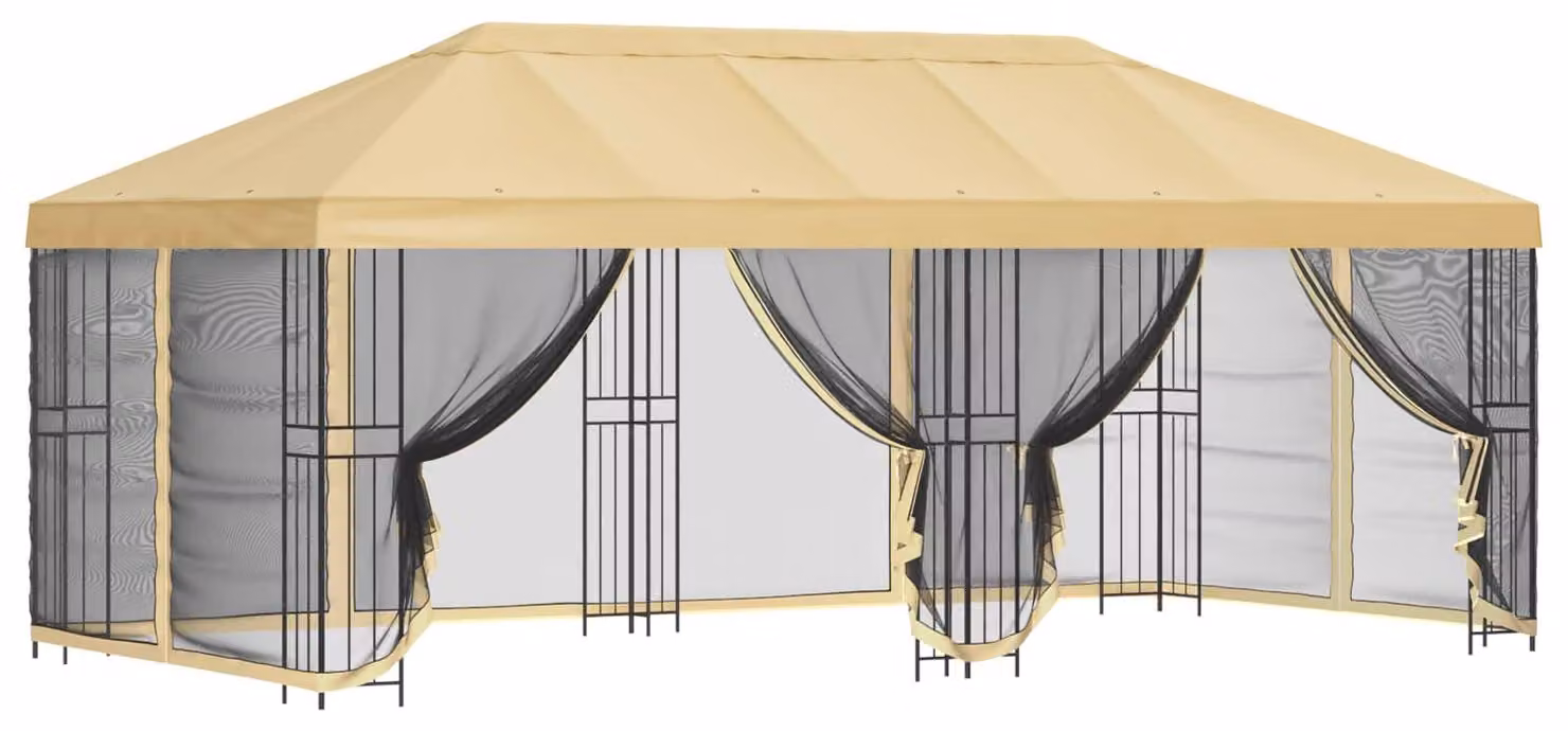 Gazebo con pareti laterali 6 x 3 m Crema Poliestere e Acciaio