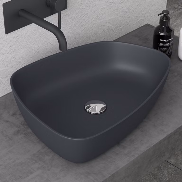 doporro Lavabo da Appoggio Antracite Opaco 51x38x12cm Lavandino Bagno Slim Design Moderno Lavello da Minerale Fuso Colossum806