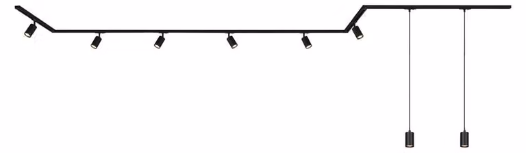 Sistema a binario Briloner Rail, set completo, 6 faretti GU10, 2 pendenti GU10, orientabili, 3 connettori angolari, nero, 5,25 m