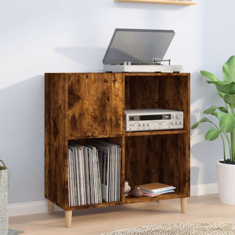 vidaXL Mobile Porta Dischi in Legno Multrato Rovere Fumo, Colore Marrone, L/P/H: 84,5 x 38 x 89 cm