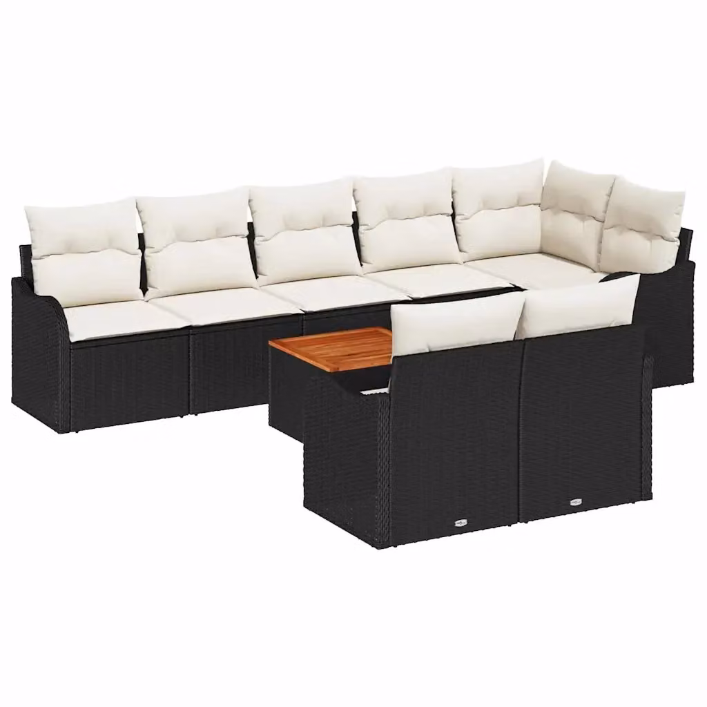 Set Divano da Giardino vidaXL in Polyrattan Nero con Cuscini e Tavolino da Esterno 9 Pezzi – 2