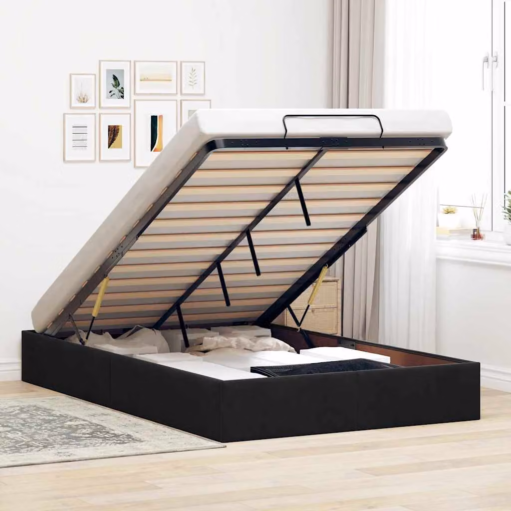 Struttura Letto con Contenitore a Sollevamento vidaXL in Velluto Nero L: 120 cm, P: 200 cm, H: 28 cm