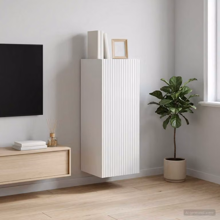 vidaXL Mobiletto a muro bianco lucido in legno con ante e ripiani interni L/P/H: 33 x 34,5 x 90 cm