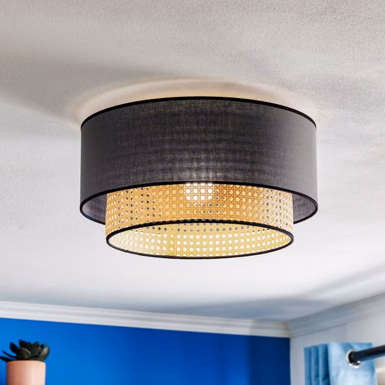 Plafoniera soffitto Boho Duolla, dimmerabile, Nero, Soggiorno / Sala da pranzo, Tessuto / Stoffa / Seta, Campagna / Rustiche, Plafoniera