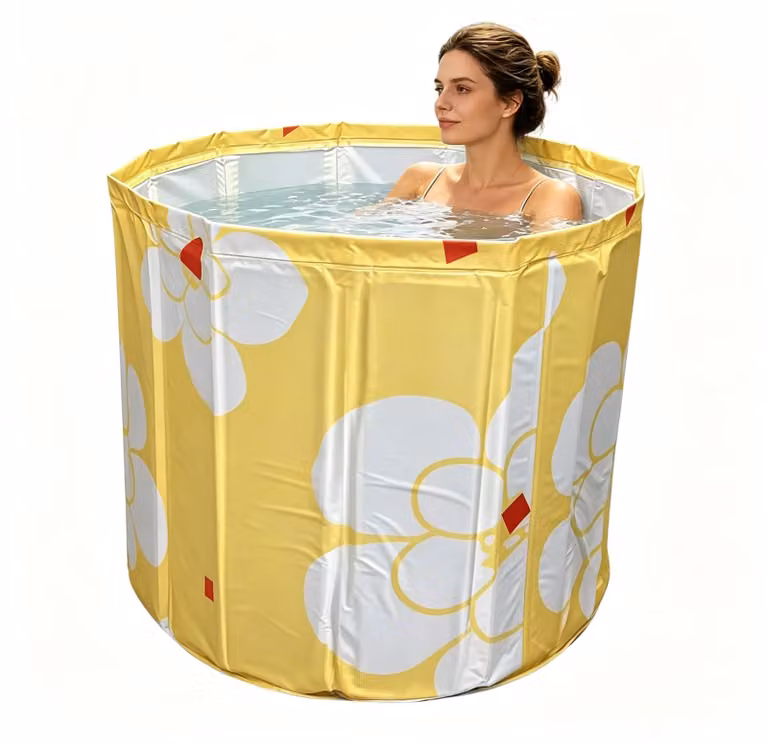 Vaschetta da bagno pieghevole, dimensioni 70 x 65 cm, per adulti, salvaspazio e portatile, con tubo di scarico