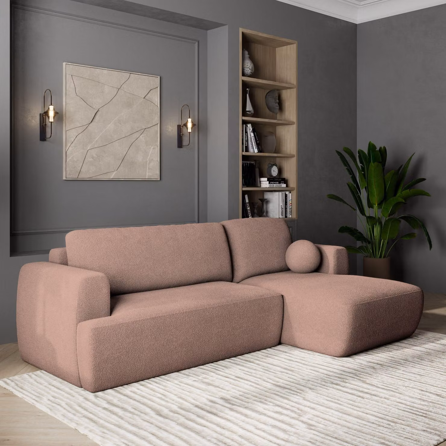 Divano angolare SENTI N R-S di Masseno con funzione letto a L, divano con box letto, divano da soggiorno, divano, divano letto, set di divani - rosa, ORA O MAI PIÙ 61
