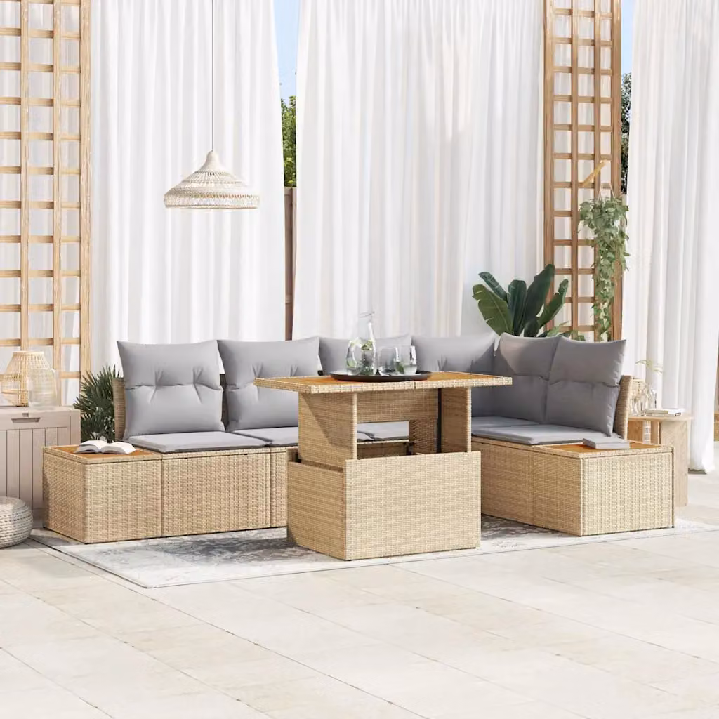 Set Divano da Giardino Moderno vidaXL in Rattan e Metallo, 6 Pezzi, Beige