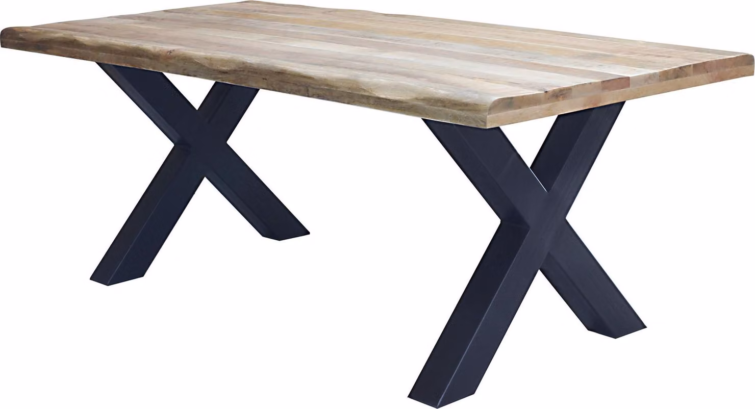 Milani Home - tavolo da pranzo fisso 200 x 100 x 77 cm, legno massiccio e metallo, legno naturale e nero
