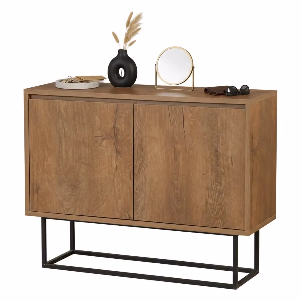 Consolle Indiano DMORA, Tavolo multiuso e Scrivania da corridoio, L 90 x P 36 x H 72 cm, Noce e Nero – 2