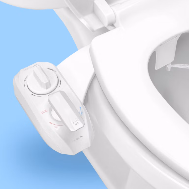 Supporto per bidet con cerniere EZ-Lift, doppia getto, pulizia a 360°, colore bianco