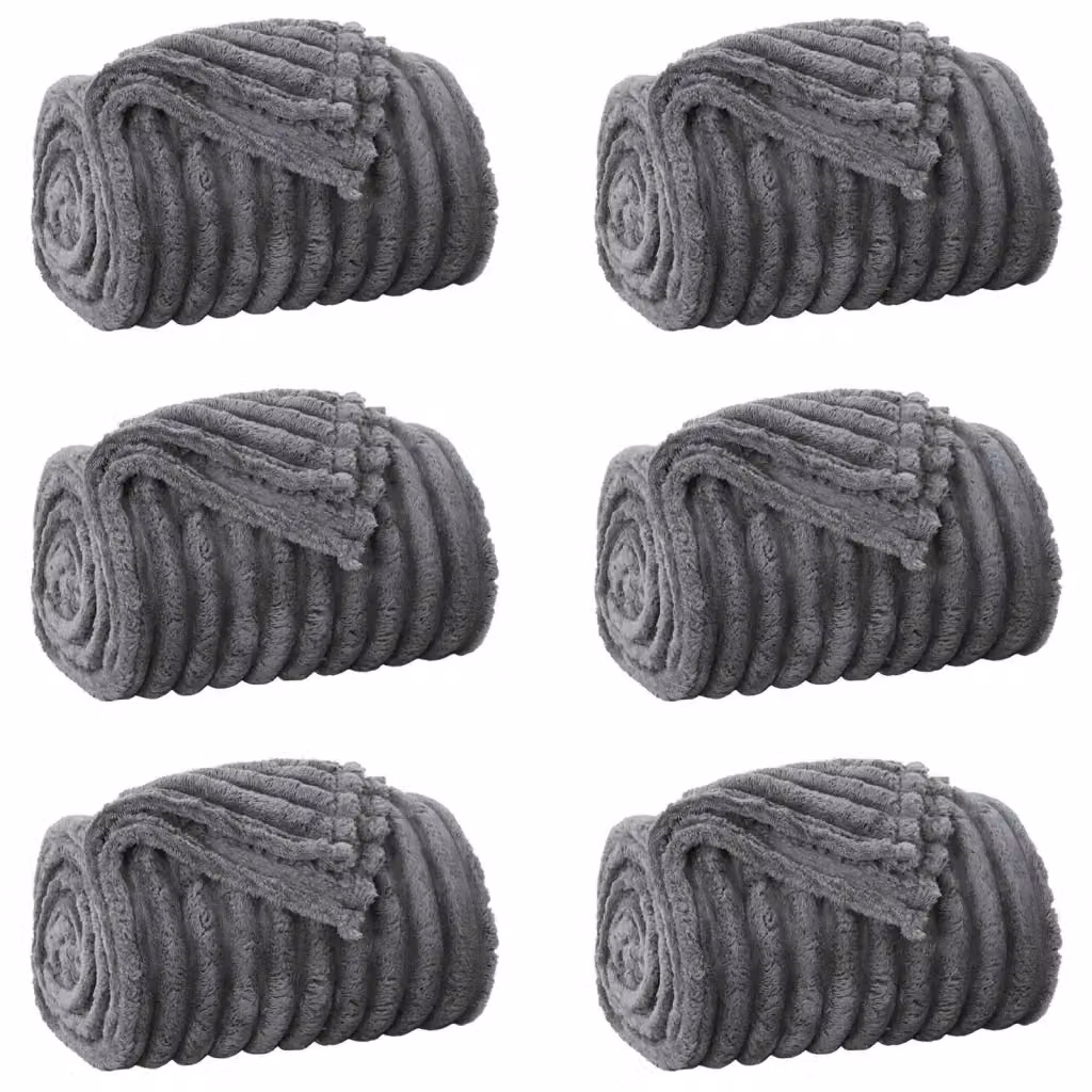 Set di 6 coperte in pile vidaXL grigio, morbide e lavabili, L: 270 cm x P: 240 cm – 2