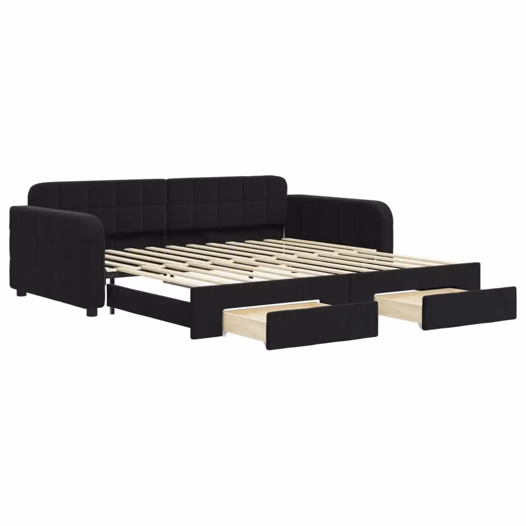 Divano Letto Estraibile vidaXL in Velluto Nero con Cassetto per Soggiorno e Camera da Letto L/P/H: 223 x 110 x 71 cm, Dimensioni Letto: 100 x 200 cm – 2